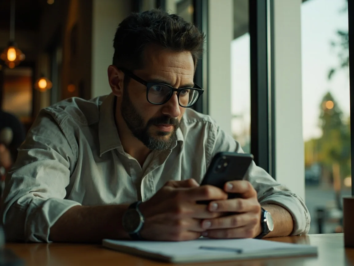 A fantasy manager reviewing an injury report on a phone while seated at a kitchen table.
